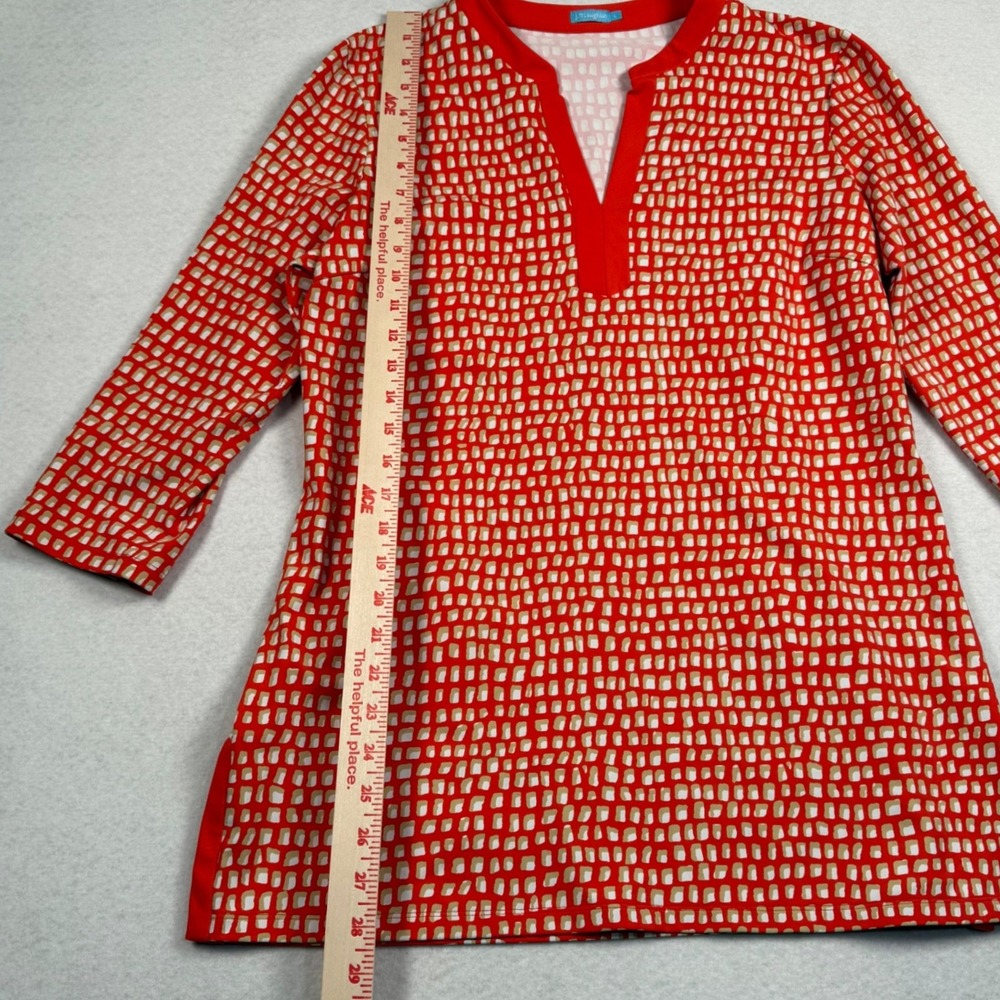 J McLaughlin Boca Tunic Top Womens Large Orange Geometric Catalina Cloth - Picture 2 of 8